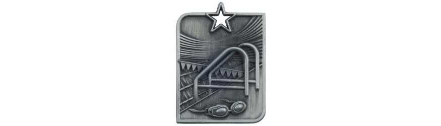 CENTURION STARS SERIES SWIMMING MEDAL 53MM x 40MM - GOLD, SILVER & BRONZE